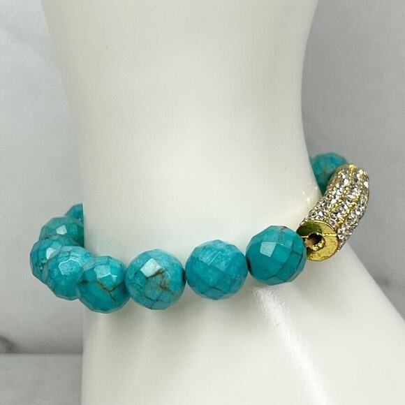 Faux Turquoise Beaded Rhinestone Barrel Stretch Bracelet - Picture 8 of 8